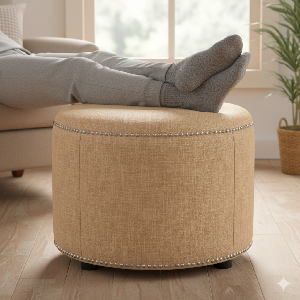 Ottoman rond clouté en cuir miniature 2