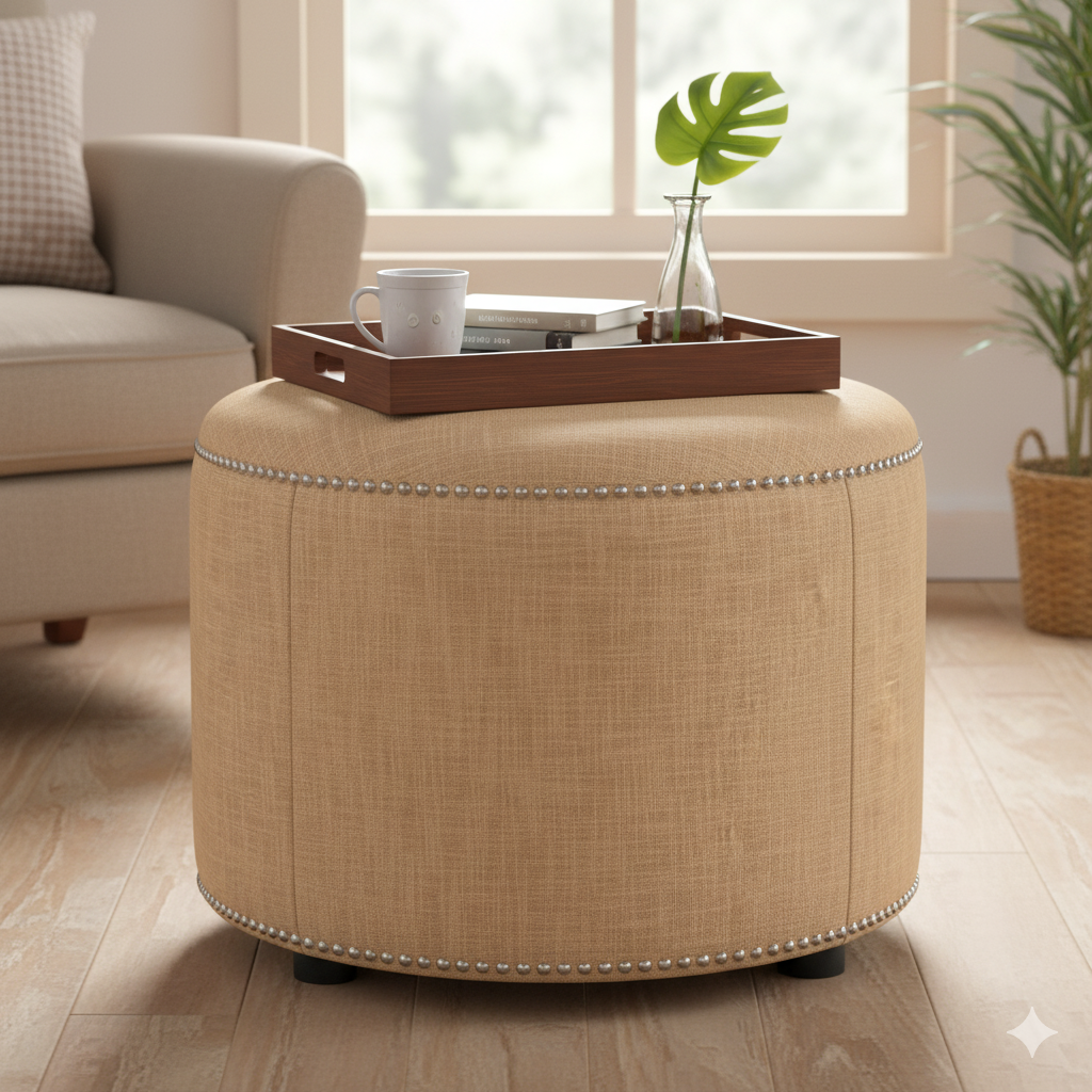 Ottoman rond clouté en cuir miniature 4