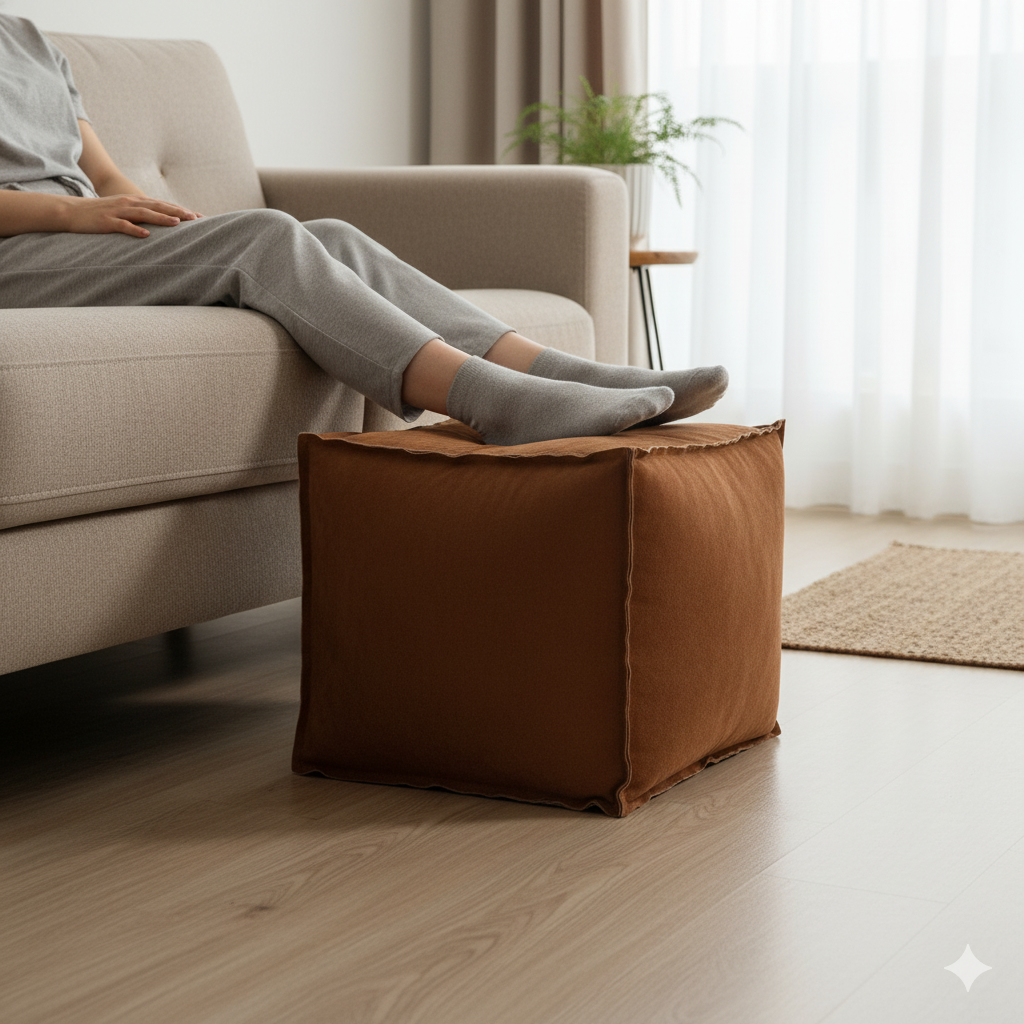 Pouf en daim marron foncé miniature 4